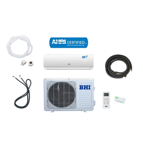 BHI Ductless Mini Split AC W/ Outdoor Heat Belt, Wifi Enabled, 12,000 BTU, 19 SEER, 230V, White, Aux Usa, Mfr#: BHI-12K230V-US-C
